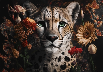 Panter met bloemen op canvas 70x100 