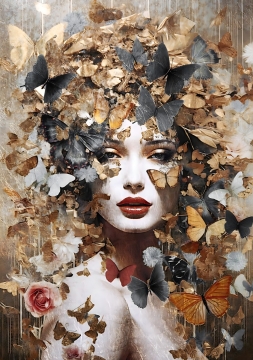 Woman with butterflies op canvas 70x100 