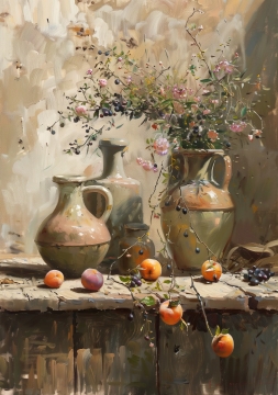 Stilleven apricot op canvas 70x100 