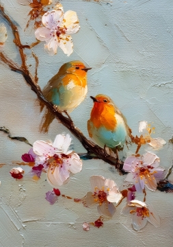 Vogel roodborst op canvas 70x100 