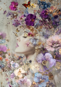 Beauty with flowers and butterflies op canvas 70x100 