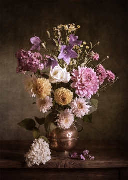 Flower bouquet op glas 70x100