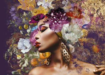 Woman with flowers II great op glas 80x120
