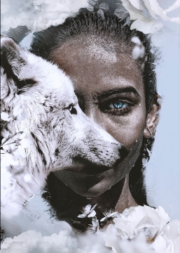 Wolf woman op glas 70x100