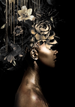 Black gold woman I op glas 80x120