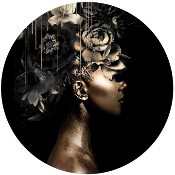 Black gold woman I op glas rond 70cm