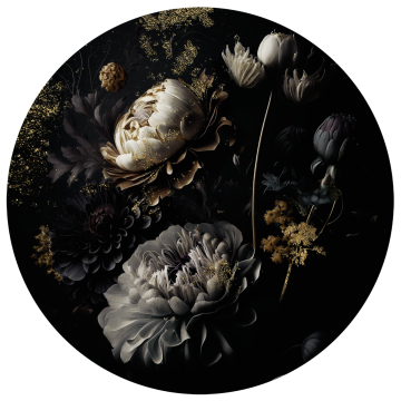 Gold flowers op glas rond 70cm