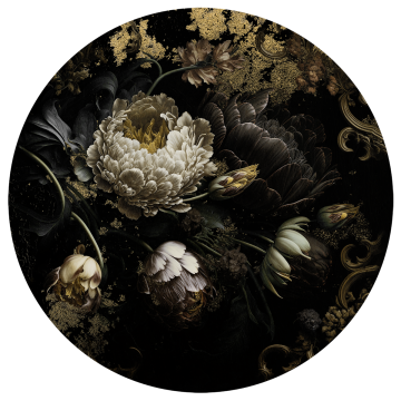 Gold flowers II op glas rond 70cm