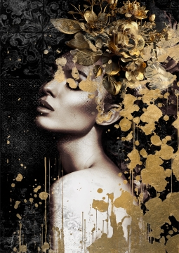 Sparkle gold woman I op glas 70x100