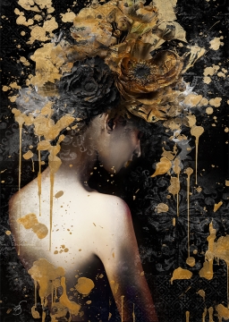 Sparkle gold woman II op glas 70x100