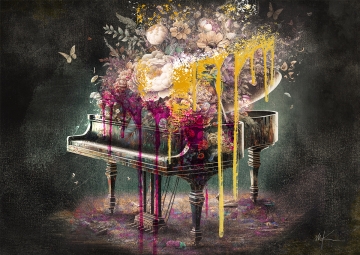 Piano splash op glas 70x100