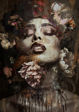 Rustic woman op glas 70x100