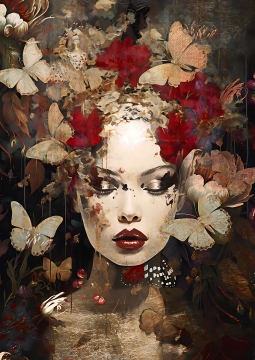 Butterfly woman II op glas 70x100