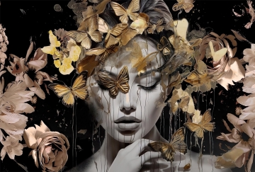 Fotokunst romantic butterflies black op canvas 100x150 