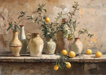 Stilleven citrus op glas 70x100
