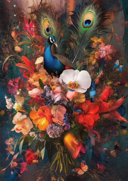 Powerfull peacock op glas 70x100