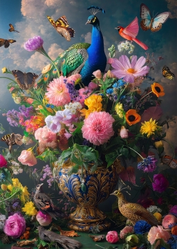 Powerfull peacock II op glas 70x100