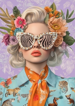 Vintage woman with glasses op glas 70x100