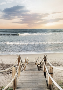 Steiger aan het strand op glas 70x100