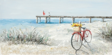Schilderij strand met fiets 70x140 