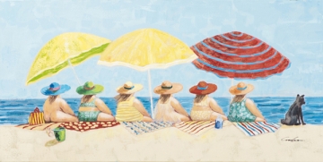 Schilderij dames op het strand 70x140 