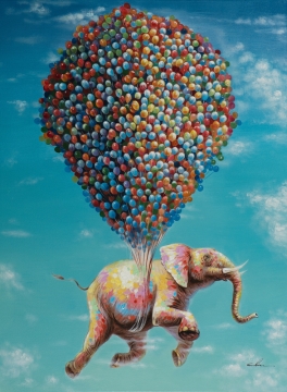 Schilderij vliegende olifant 40x60