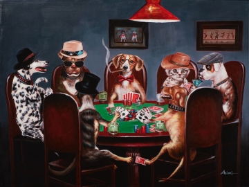 Schilderij pokeren aan tafel 90x120