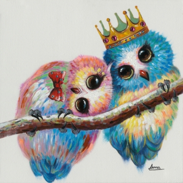 vrolijk schilderij uiltjes 50x50