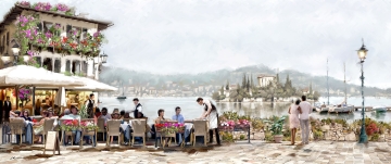 Terras aan meer in Toscane 60x150