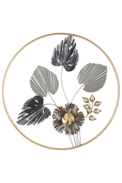 Metalen wandobject rond bladeren 65x65