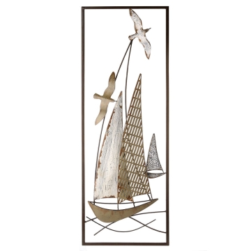 Metalen wandobject zeilboot 30x90