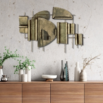 Metalen wandobject geometrisch brons 69x89