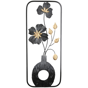 Metalen wandobject bloemen in vaas 25x60