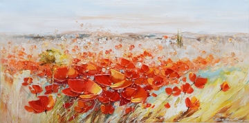Schilderij bloemenveld 70x140