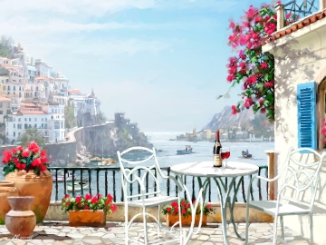 Terras aan het meer in Italië 75x100