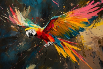 Fotokunst papegaai kleurrijk op canvas 100x150