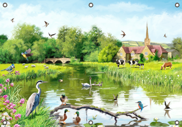 Tuinposter levendige vijver 70x100