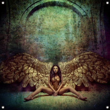 Tuinposter Gold winged angel 80x80