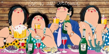 Tuinposter dikke dames Love is all around 70x140