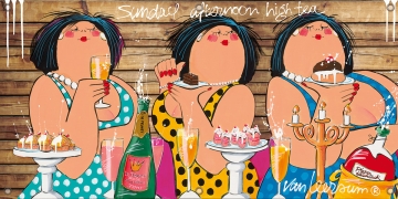 Tuinposter dikke dames Sunday afternoon high tea 70x140