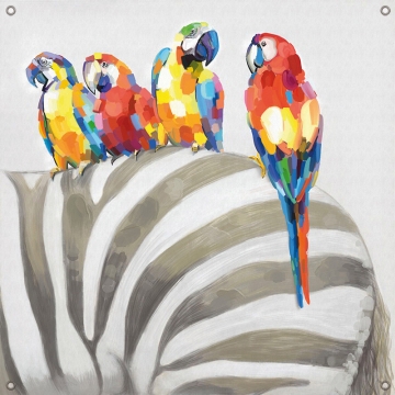 Tuinposter zebra met papegaai 80x80