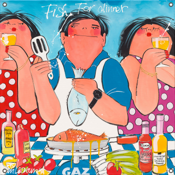Tuinposter dikke dames Fish for dinner 80x80