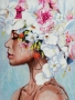 Schilderij vrouw met bloemen 90x120  thumbnail