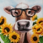 Schilderij fleurige koe 70x70 thumbnail