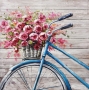 Schilderij fiets met bloemen op hout 74x74 thumbnail