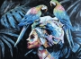 Schilderij vrouw met papegaai 74x100 thumbnail