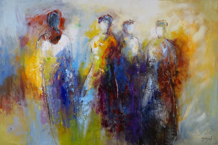 Vijf abstracte figuren in levendige kleuren, zoals blauw, geel en rood, met een vloeiende, expressieve textuur. Vijf abstracte figuren in levendige kleuren, zoals blauw, geel en rood, met een vloeiende, expressieve textuur.