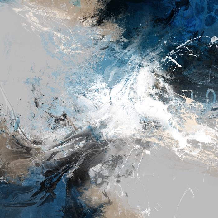 Dynamische abstracte kunst met golvende blauwtinten, subtiele grijstinten en een gevoel van beweging en textuur. Dynamische abstracte kunst met golvende blauwtinten, subtiele grijstinten en een gevoel van beweging en textuur.
