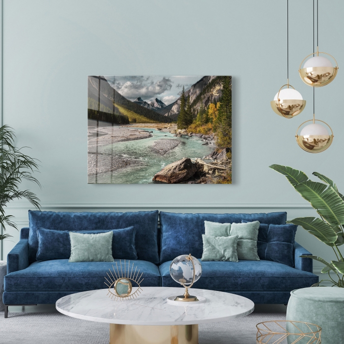 Stream in the mountains op glas 70x100
