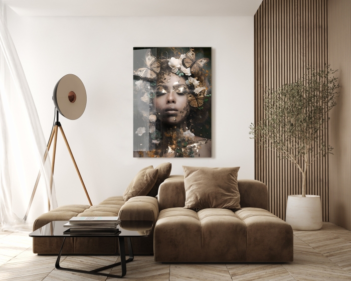 Mystic butterfly woman op glas 70x100